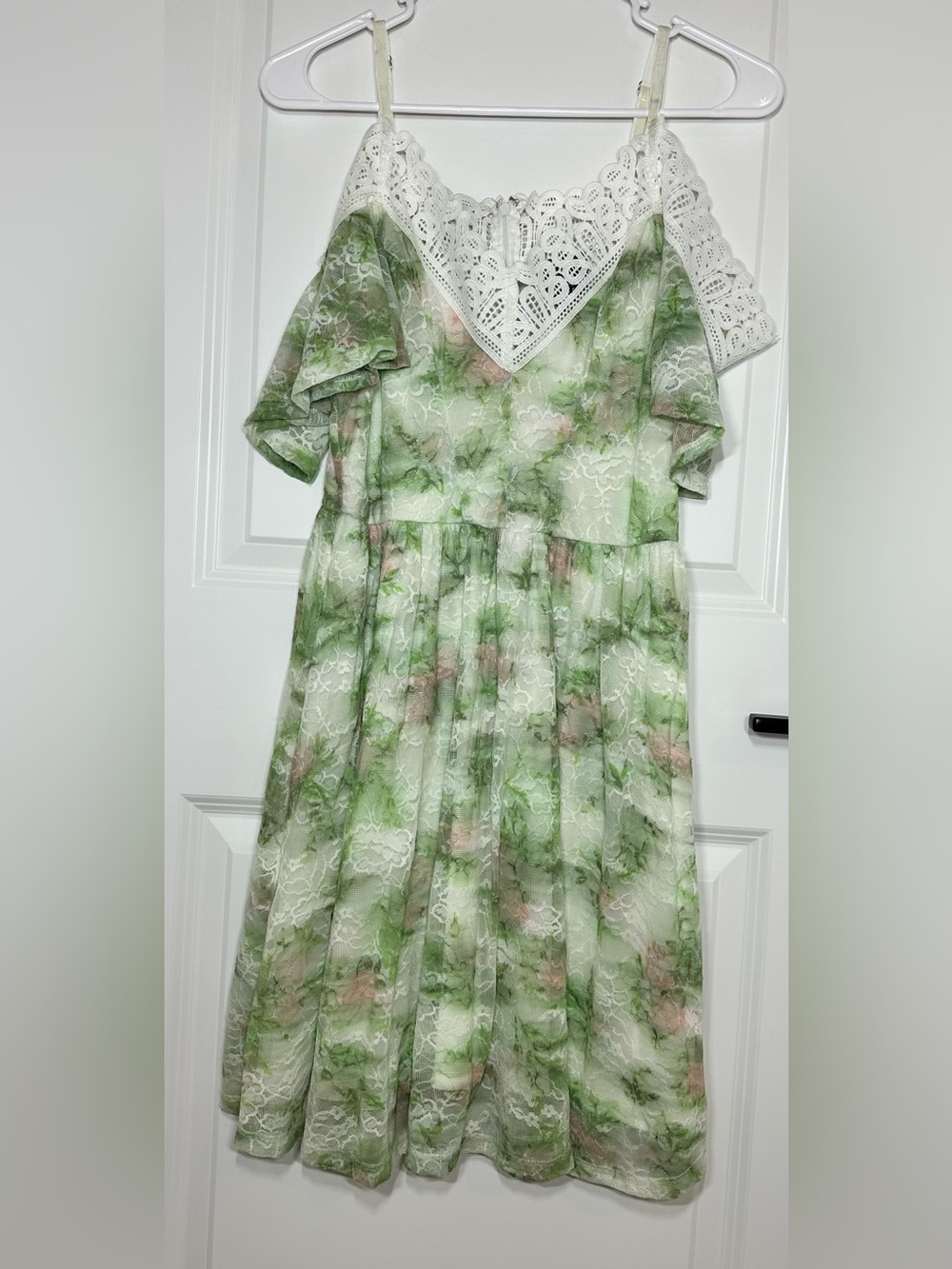 Disney Green and Pink Floral Lace Cold-Shoulder Dress